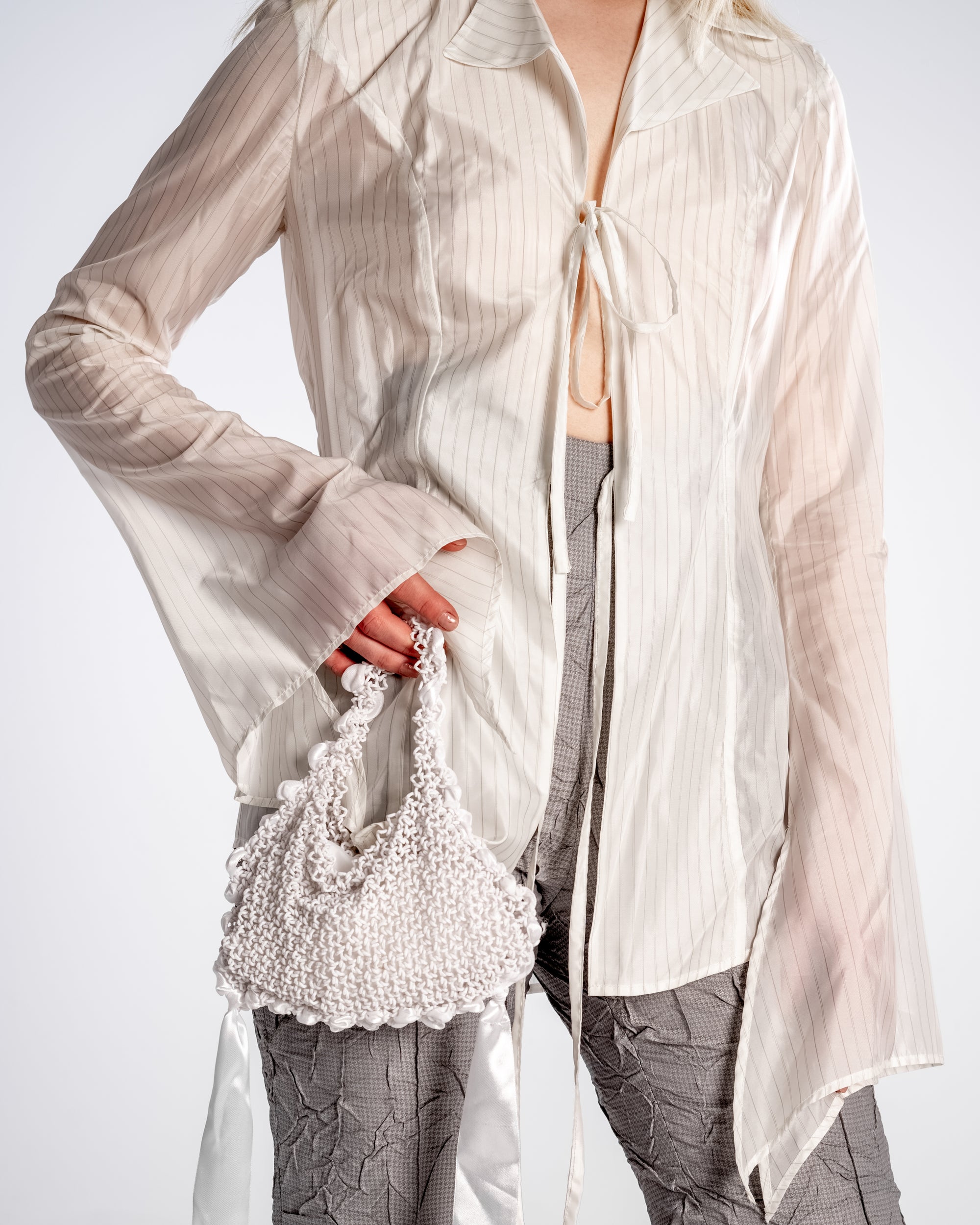 Striped Tie Blouse White