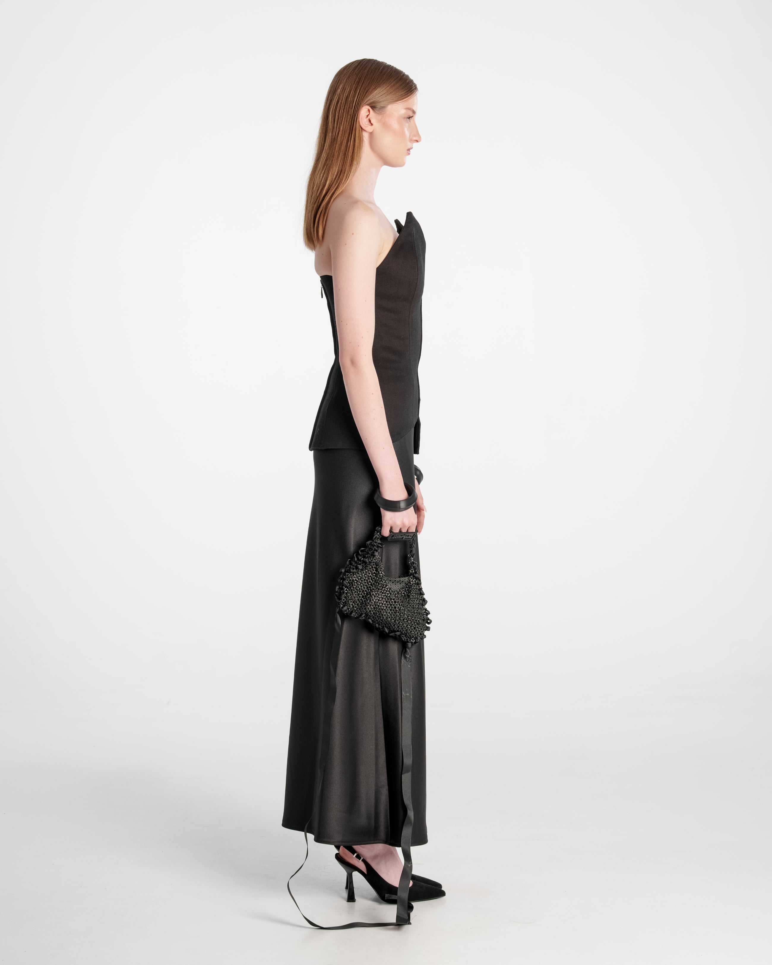 Satin Long Skirt Black
