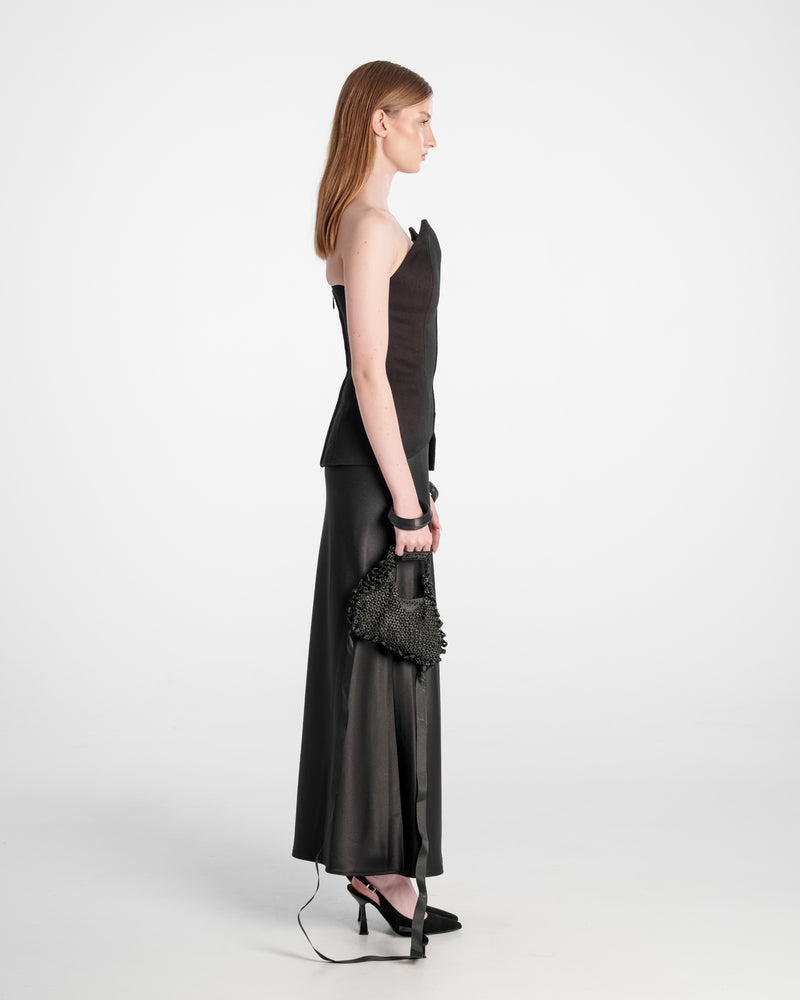 Satin Long Skirt Black