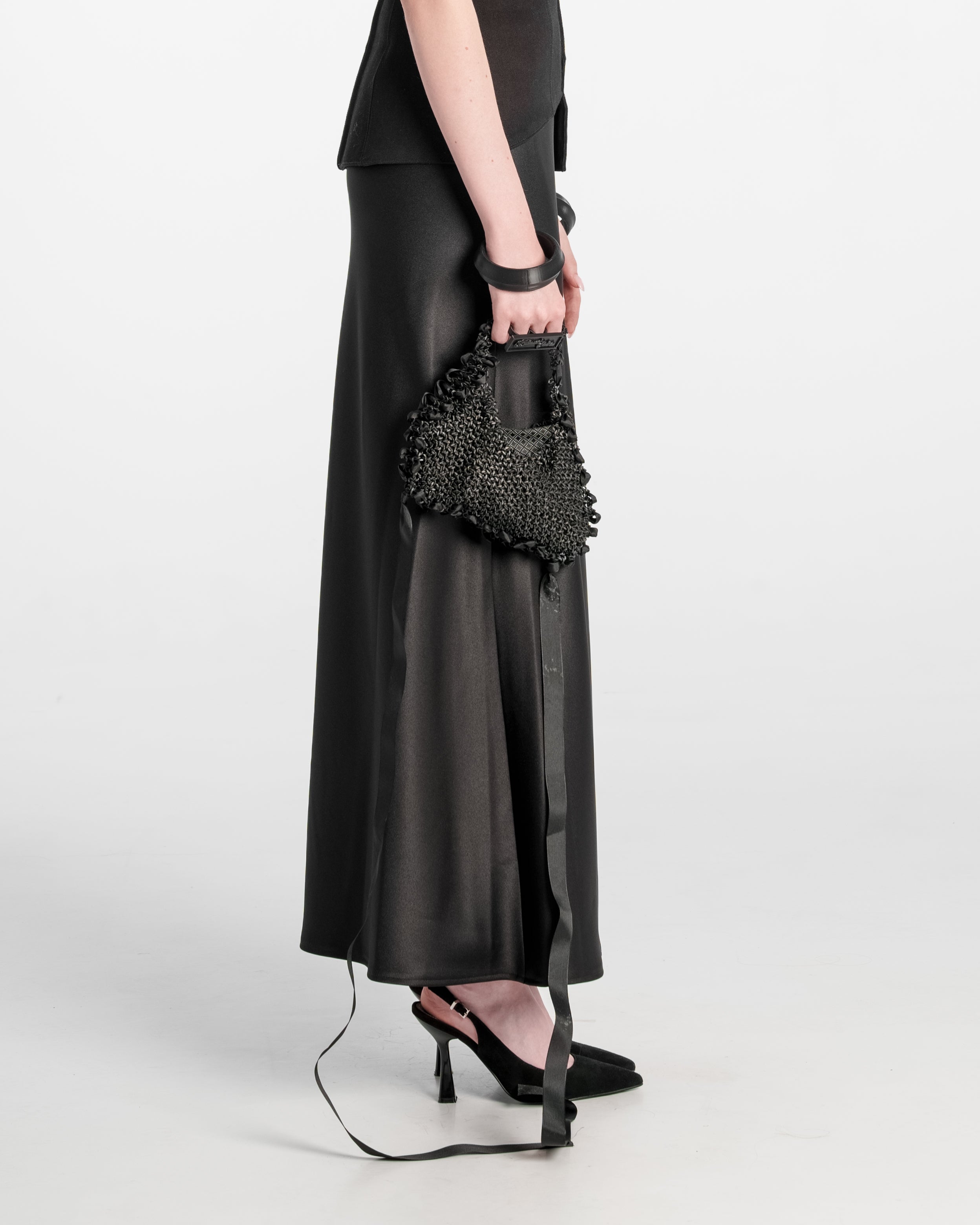 Satin Long Skirt Black